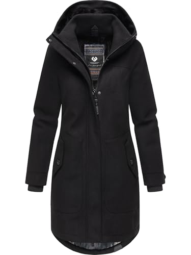 Ragwear Damen atmungsaktiver Wintermantel in Woll-Optik Langer Trenchcoat Jannisa Coat YOUMODO Black Gr. L von Ragwear