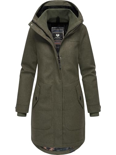 Ragwear Damen atmungsaktiver Wintermantel in Woll-Optik Langer Trenchcoat Jannisa Coat YOUMODO Dark Olive Gr. XL von Ragwear