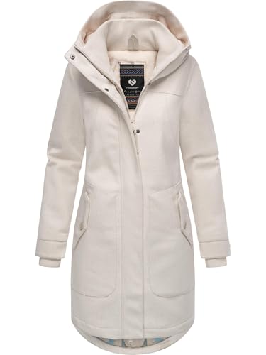 Ragwear Damen atmungsaktiver Wintermantel in Woll-Optik Langer Trenchcoat Jannisa Coat YOUMODO Ecru Gr. XXL von Ragwear