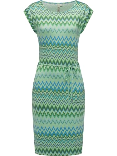 Ragwear Damen bequemes Sommerkleid Kurzarm Midikleid Gemustert mit Stoffgürtel Taggien Print YOUMODO Aqua Gr. S von Ragwear