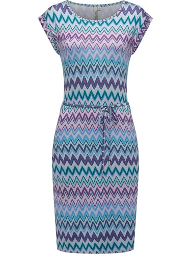 Ragwear Damen bequemes Sommerkleid Kurzarm Midikleid Gemustert mit Stoffgürtel Taggien Print YOUMODO Lavender Gr. M von Ragwear
