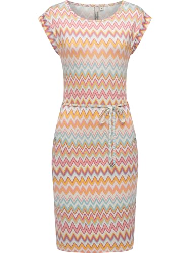 Ragwear Damen bequemes Sommerkleid Kurzarm Midikleid Gemustert mit Stoffgürtel Taggien Print YOUMODO Off White Gr. M von Ragwear