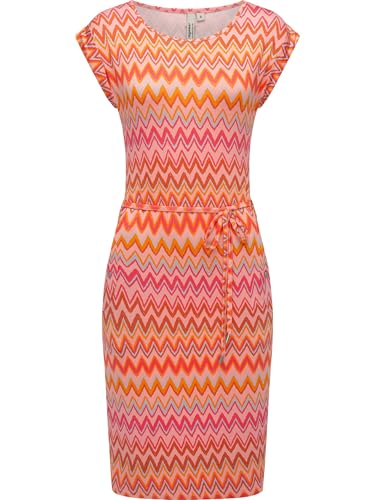 Ragwear Damen bequemes Sommerkleid Kurzarm Midikleid Gemustert mit Stoffgürtel Taggien Print YOUMODO Peach Gr. M von Ragwear