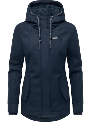 Ragwear Damen gefütterte, wasserfeste Übergangsjacke leichte Winterjacke mit Kapuze in atmungsaktiver Fleece Wollfilz-Optik Monadde Felt YOUMODO Navy Gr. M von Ragwear