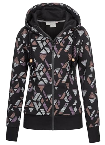 Ragwear Damen gemusterte Kapuzen-Sweatjacke Paya Print Freizeitjacke 2431-30017 Black (1010) L von Ragwear