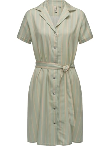 Ragwear Damen gemustertes Sommerkleid Kurzarm Midikleid mit Durchgehender Knopfleiste und Stoffgürtel Sawira YOUMODO Dusty Green Gr. XXL von Ragwear