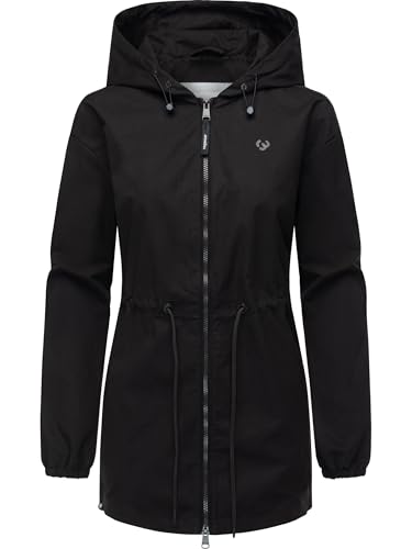 Ragwear Damen leichte Übergangsjacke Kurze Frühlingsjacke mit Kapuze und Taillenzugband Monadissimo B YOUMODO Black Gr. 4XL von Ragwear