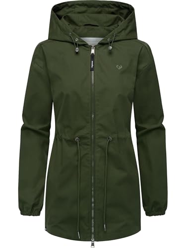 Ragwear Damen leichte Übergangsjacke Kurze Frühlingsjacke mit Kapuze und Taillenzugband Monadissimo B YOUMODO Dark Olive Gr. M von Ragwear