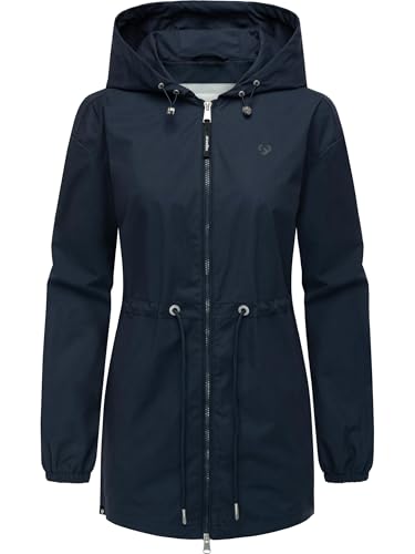 Ragwear Damen leichte Übergangsjacke Kurze Frühlingsjacke mit Kapuze und Taillenzugband Monadissimo B YOUMODO Navy Gr. 5XL von Ragwear