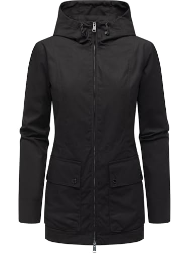 Ragwear Damen leichte Übergangsjacke Kurze Herbstjacke mit Kapuze Monadetta B YOUMODO Black Gr. XS von Ragwear