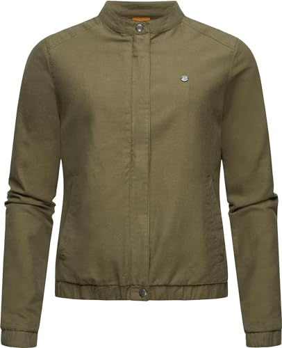 Ragwear Damen leichte Übergangsjacke in Leinen-Optik Blousonjacke Leinenhemd Malawi Linen YOUMODO Dark Olive Gr. L von Ragwear