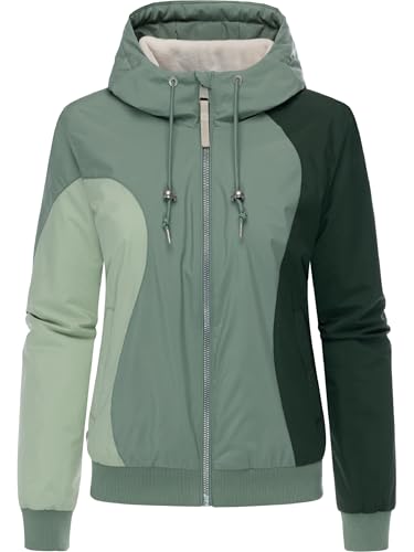 Ragwear Damen leichte wasserdichte Übergangsjacke Kurze Sommerjacke mit Fleecefutter und Kapuze Oggie Block Warm YOUMODO Dusty Green Gr. XXL von Ragwear