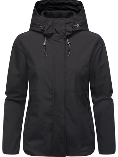 Ragwear Damen leichte wasserdichte und atmungsaktive Übergangsjacke Sommerjacke kurz mit Verstellbarer Kapuze Sunniva A YOUMODO Black Gr. L von Ragwear