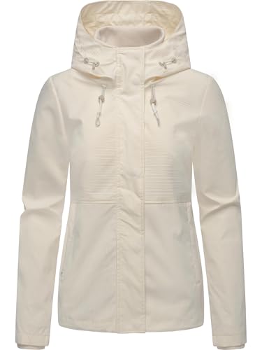 Ragwear Damen leichte wasserdichte und atmungsaktive Übergangsjacke Sommerjacke kurz mit Verstellbarer Kapuze mit feiner Rillenstruktur Sunniva B YOUMODO Ivory Gr. XL von Ragwear