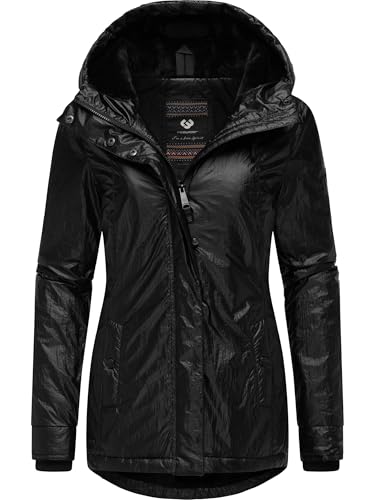 Ragwear Damen warme Shiny Winterjacke in glänzender Opitk mit kuscheliger Kapuze Monadde Bling YOUMODO Black Gr. XXL von Ragwear