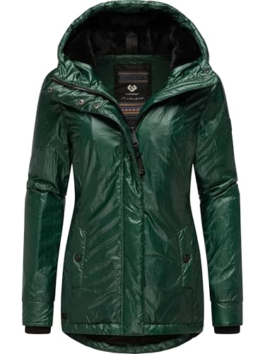 Ragwear Damen warme Shiny Winterjacke in glänzender Opitk mit kuscheliger Kapuze Monadde Bling YOUMODO Green Gr. XXL von Ragwear