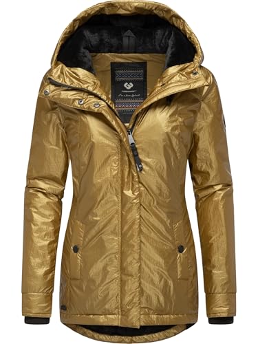 Ragwear Damen warme Shiny Winterjacke in glänzender Opitk mit kuscheliger Kapuze Monadde Bling YOUMODO Inca Gold Gr. 3XL von Ragwear