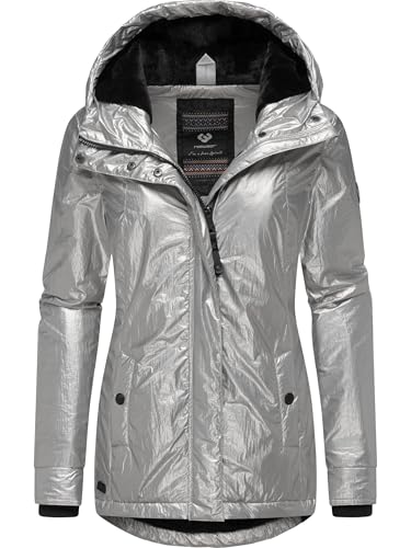 Ragwear Damen warme Shiny Winterjacke in glänzender Opitk mit kuscheliger Kapuze Monadde Bling YOUMODO Light Grey Gr. M von Ragwear