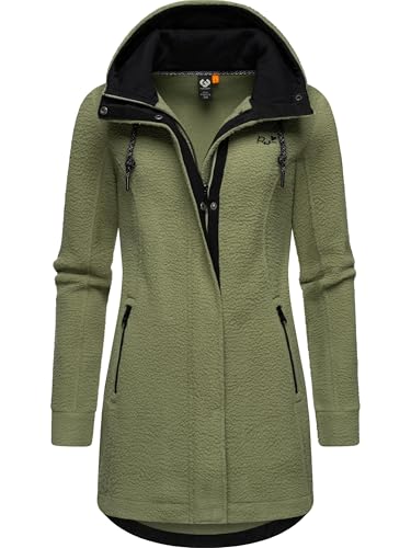 Ragwear Damen warme Teddyjacke lang Fleecemantel mit Kapuze Letti Teddy-Fleece YOUMODO Light Olive Gr. S von Ragwear