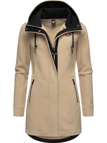 Ragwear Damen warme Teddyjacke lang Fleecemantel mit Kapuze Letti Teddy-Fleece YOUMODO Sand Gr. L von Ragwear