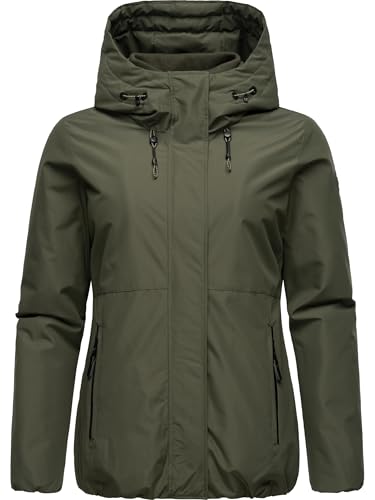 Ragwear Damen warme wasserdichte und atmungsaktive Winterjacke kurz mit flauschigem Teddyfell-Innenfutter Sunniva YOUMODO Dark Olive Gr. L von Ragwear