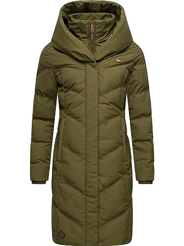 Ragwear Damen Warmer Wintermantel Steppmantel wasserdicht mit Kapuze Natalka Melange Light Olive Gr. L von Ragwear