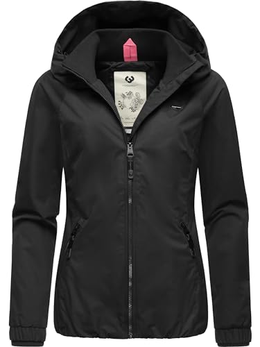 Ragwear Damen wasserdichte Übergangsjacke leichte Jacke kurz mit Kapuze Dizzie Intl Black024 Gr. M von Ragwear