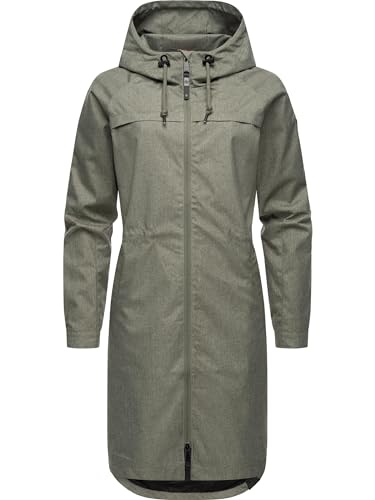 Ragwear Damen wasserdichte Übergangsjacke leichte Jacke lang mit Kapuze Belinka Olive24 Gr. L von Ragwear