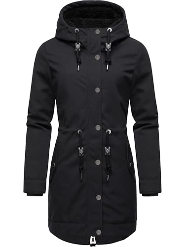 Ragwear Damen wasserdichter Mantel Lange warme Winterjacke mit Teddyfleece Kapuze Canny Canvas YOUMODO Black Gr. 5XL von Ragwear