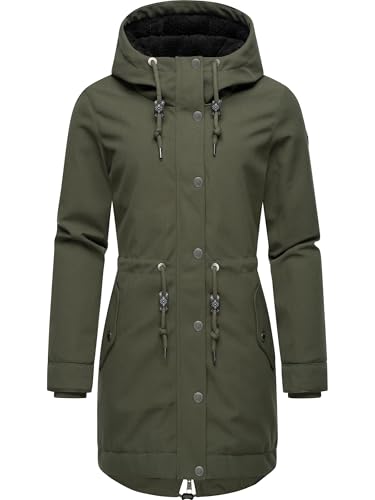 Ragwear Damen wasserdichter Mantel Lange warme Winterjacke mit Teddyfleece Kapuze Canny Canvas YOUMODO Dark Olive Gr. XL von Ragwear