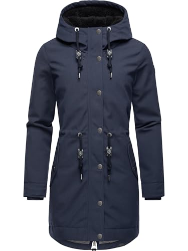 Ragwear Damen wasserdichter Mantel Lange warme Winterjacke mit Teddyfleece Kapuze Canny Canvas YOUMODO Navy Gr. L von Ragwear