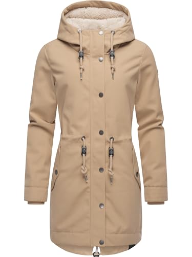 Ragwear Damen wasserdichter Mantel Lange warme Winterjacke mit Teddyfleece Kapuze Canny Canvas YOUMODO Taupe Gr. L von Ragwear