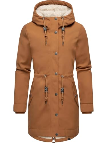 Ragwear Damen wasserdichter Mantel Lange warme Winterjacke mit Teddyfleece Kapuze Canny Canvas YOUMODO Brown Sugar Gr. 6XL von Ragwear
