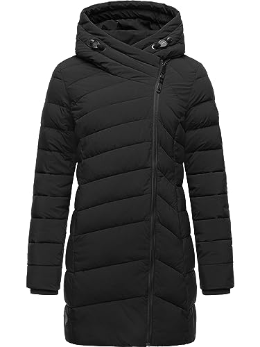 Ragwear Damen wasserdichter Regenmantel Wintermantel warm gefüttert Steppmantel lang mit Kapuze Teela Black Gr. L von Ragwear