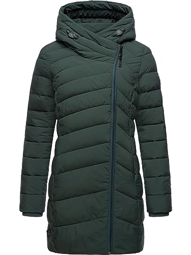 Ragwear Damen wasserdichter Regenmantel Wintermantel warm gefüttert Steppmantel lang mit Kapuze Teela Dark Green Gr. L von Ragwear