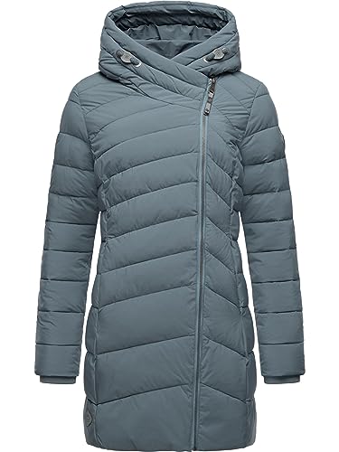 Ragwear Damen wasserdichter Regenmantel Wintermantel warm gefüttert Steppmantel lang mit Kapuze Teela Grey Gr. L von Ragwear