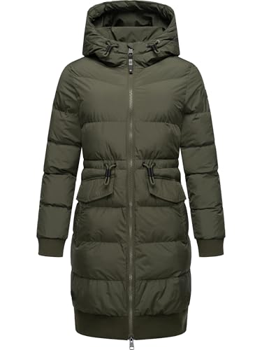 Ragwear Damen wasserdichter Wintermantel Warmer Steppmantel lang mit Taillenzug und Kapuze Briosh YOUMODO Dark Olive Gr. XS von Ragwear