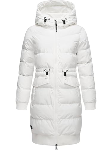 Ragwear Damen wasserdichter Wintermantel Warmer Steppmantel lang mit Taillenzug und Kapuze Briosh YOUMODO White Gr. XS von Ragwear