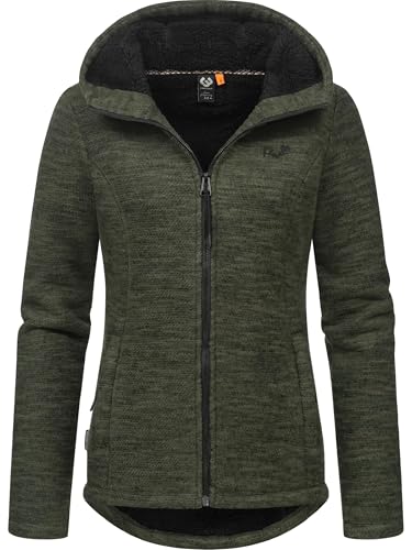 Ragwear Damen weiche Strickjacke leichte Übergangsjacke mit kuscheligem Teddyfleece und Kapuze Lyshka Melange YOUMODO Dark Olive Gr. L von Ragwear