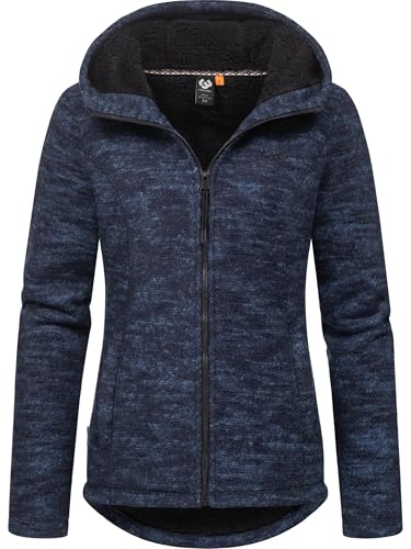 Ragwear Damen weiche Strickjacke leichte Übergangsjacke mit kuscheligem Teddyfleece und Kapuze Lyshka Melange YOUMODO Navy Gr. L von Ragwear