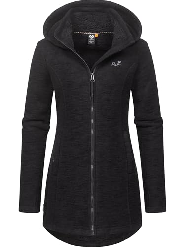 Ragwear Damen weiche Strickjacke mit Teddyfell-Innenfutter und Kapuze Lange Übergangsjacke Leysha Melange YOUMODO Black Gr. S von Ragwear
