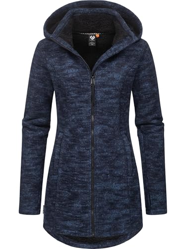 Ragwear Damen weiche Strickjacke mit Teddyfell-Innenfutter und Kapuze Lange Übergangsjacke Leysha Melange YOUMODO Navy Gr. 3XL von Ragwear