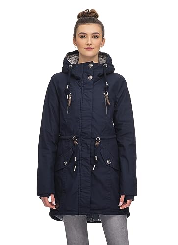 Ragwear ELSIE Damen Frauen Parka,Mantel,Übergangsmantel,Übergangsjacke mit Kapuze,Herbstmantel,Blau,S von Ragwear