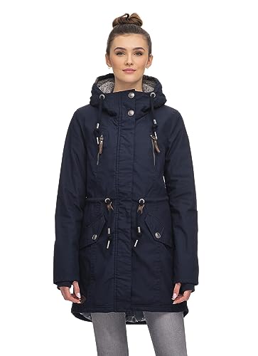 Ragwear ELSIE Damen Frauen Parka,Mantel,Übergangsmantel,Übergangsjacke mit Kapuze,Herbstmantel,Blau,XL von Ragwear