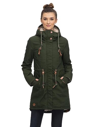 Ragwear ELSIE Damen Frauen Parka,Mantel,Übergangsmantel,Übergangsjacke mit Kapuze,Herbstmantel,Grün,S von Ragwear