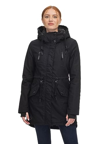 Ragwear ELSIE Damen Frauen Parka,Mantel,Übergangsmantel,Übergangsjacke mit Kapuze,Herbstmantel,Schwarz,L von Ragwear