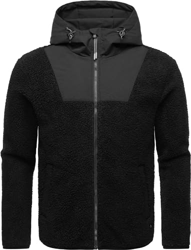 Ragwear Herren Fleecejacke Kurze Teddyfleece-Jacke warm mit hohem Kragen Adar Black Gr. S von Ragwear