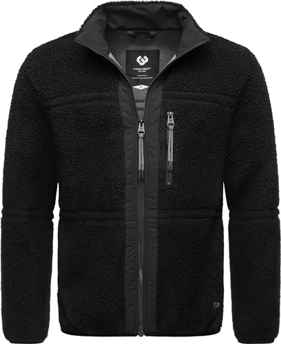 Ragwear Herren Fleecejacke Kurze Teddyfleece-Jacke warm mit hohem Kragen Noory Black Gr. L von Ragwear