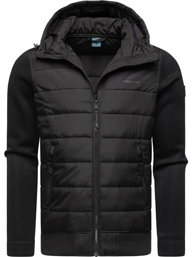 Ragwear Herren Übergangsjacke leichte Hybrid-Jacke mit Rippstrick-Ärmeln und Kapuze Hallmar Hood Black Gr. XL von Ragwear