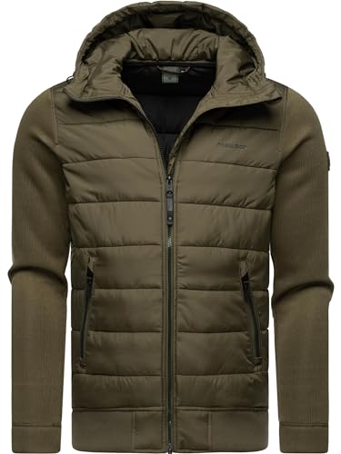 Ragwear Herren Übergangsjacke leichte Hybrid-Jacke mit Rippstrick-Ärmeln und Kapuze Hallmar Hood Dark Olive Gr. L von Ragwear